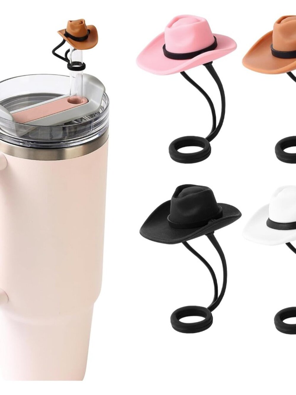4 Pack Silicone Cowboy Hat Straw Covers Cap for Stanley Cup 30 40 oz